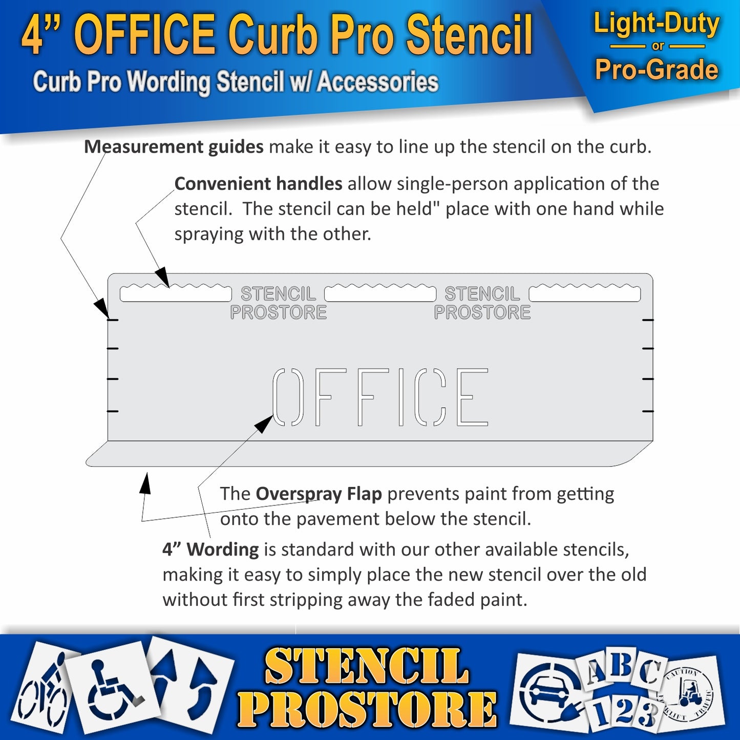 4 Inch OFFICE Wording Curb Pro Stencil – for Parking Lot and Area Labeling Stencil