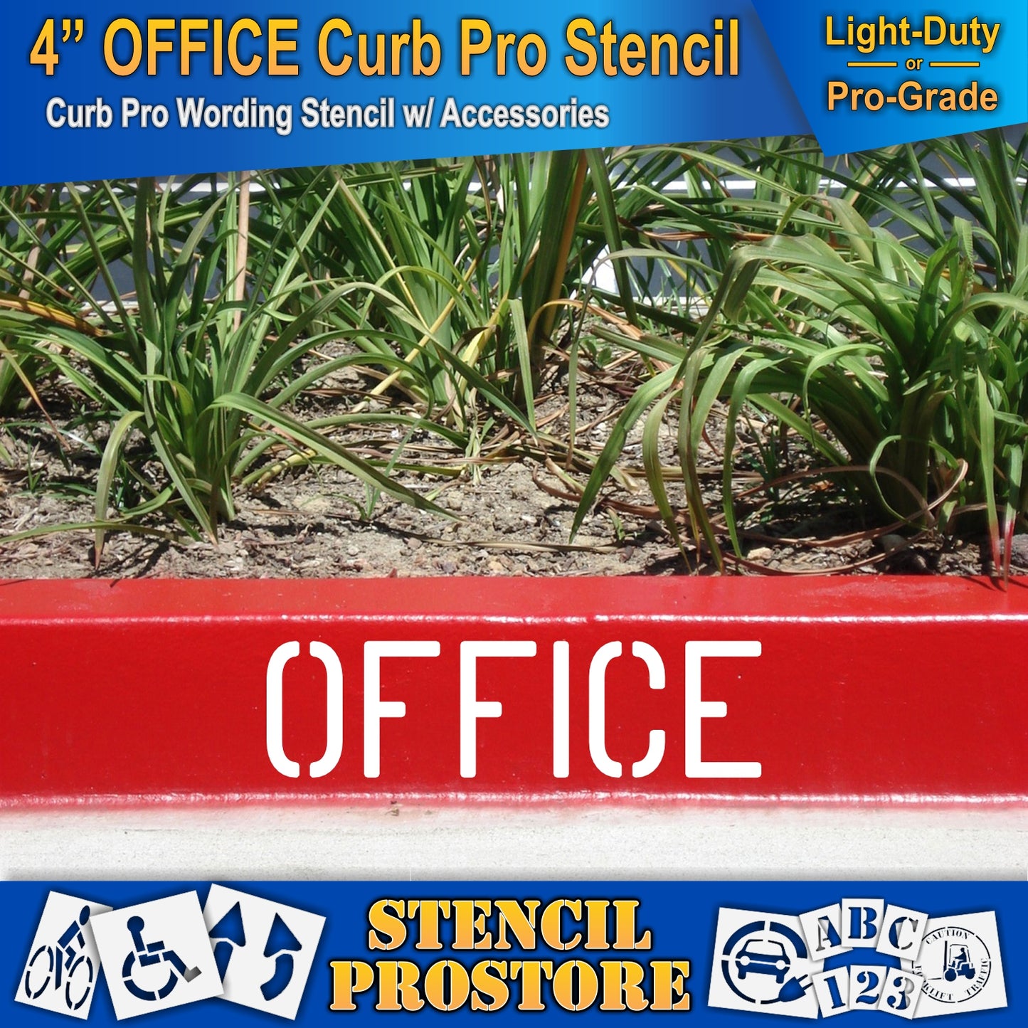 4 Inch OFFICE Wording Curb Pro Stencil – for Parking Lot and Area Labeling Stencil