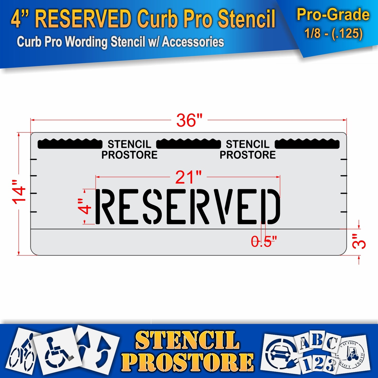 4 Inch RESERVED Wording Curb Pro Stencil – for Parking Lot and Area Labeling Stencil
