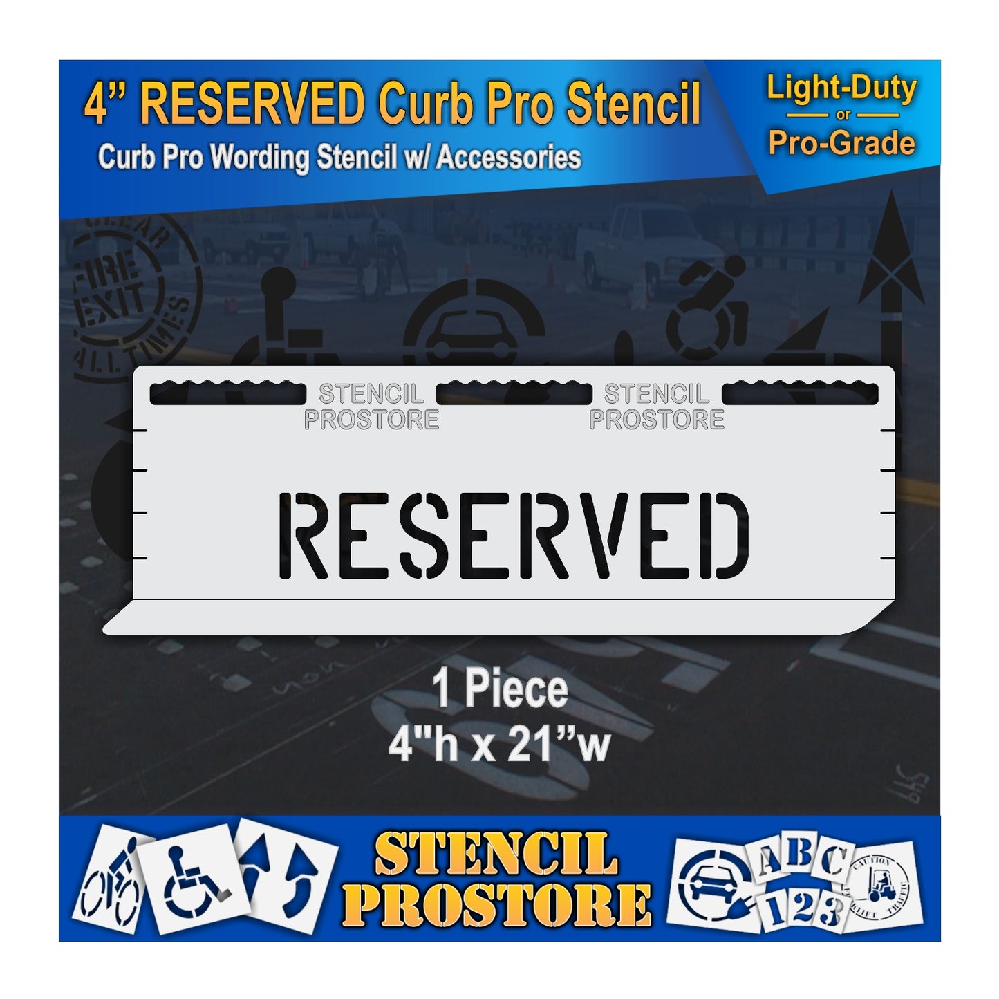4 Inch RESERVED Wording Curb Pro Stencil – for Parking Lot and Area Labeling Stencil