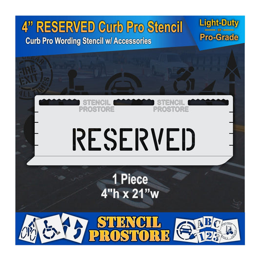 4 Inch RESERVED Wording Curb Pro Stencil – for Parking Lot and Area Labeling Stencil