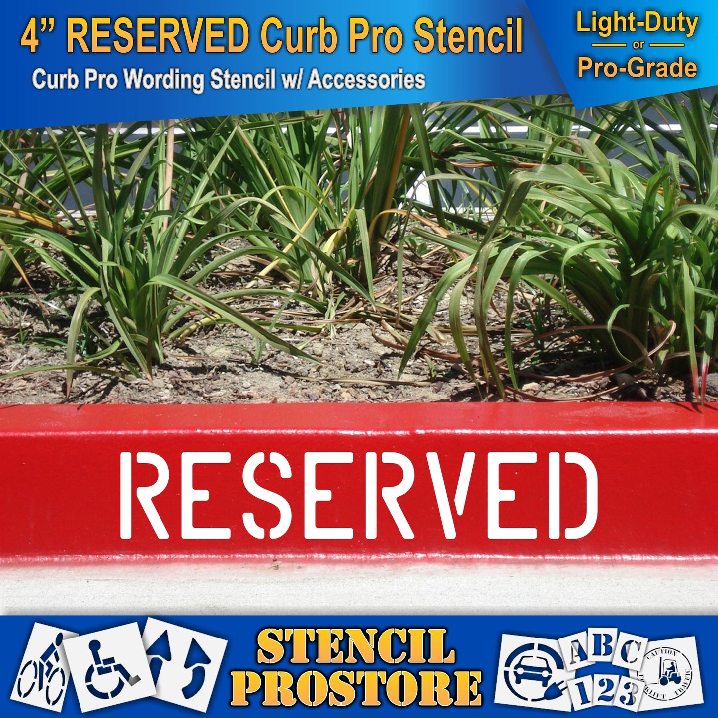 4 Inch RESERVED Wording Curb Pro Stencil – for Parking Lot and Area Labeling Stencil