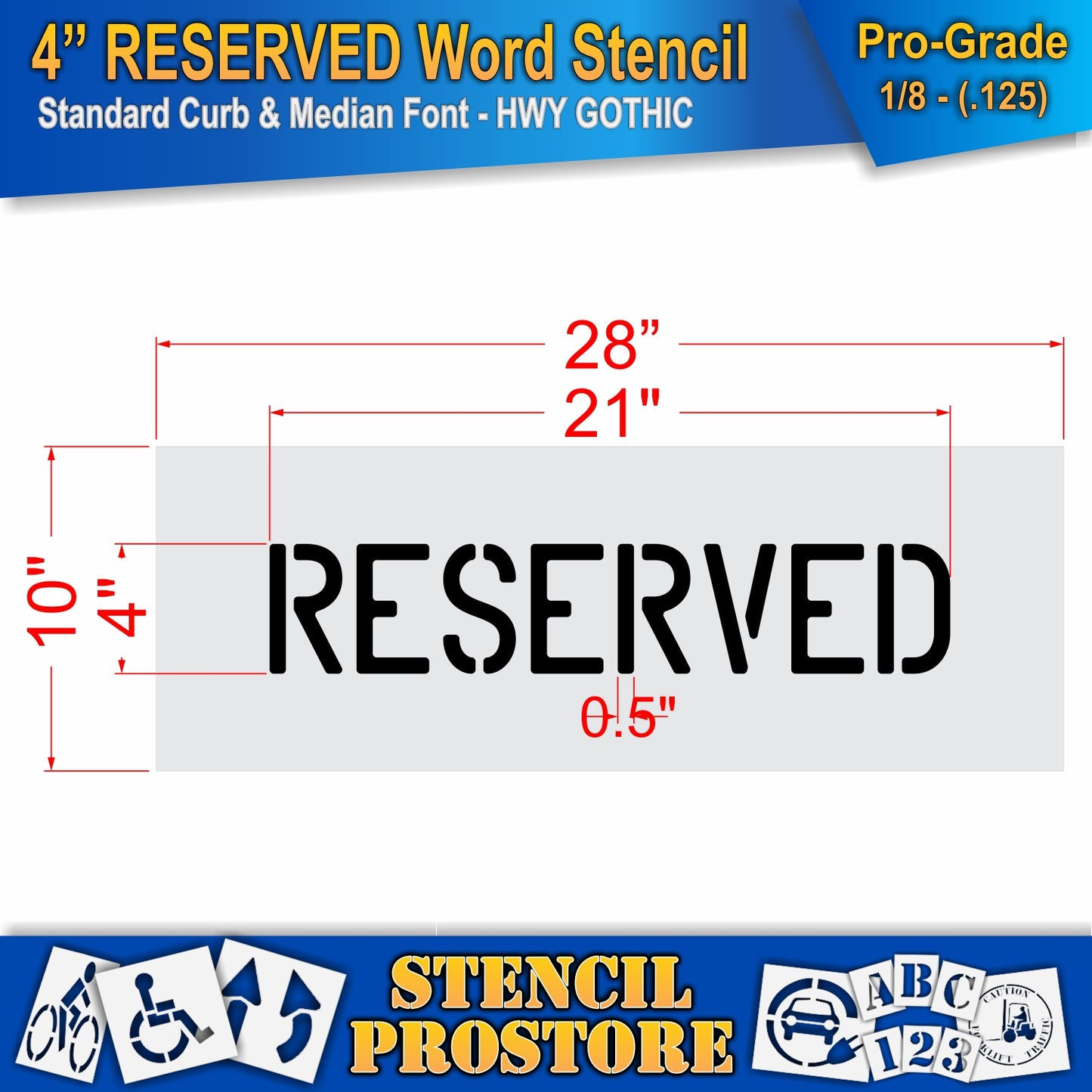 4 Inch RESERVED Wording Stencil – for Parking Lot and Area Labeling Stencil