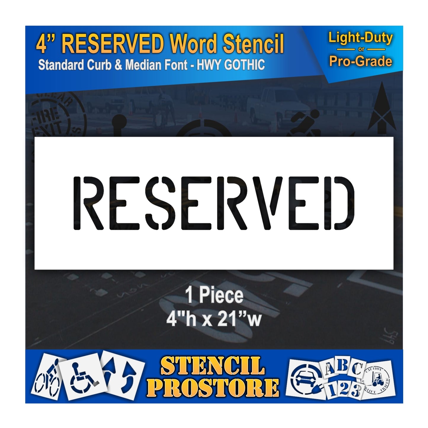 4 Inch RESERVED Wording Stencil – for Parking Lot and Area Labeling Stencil