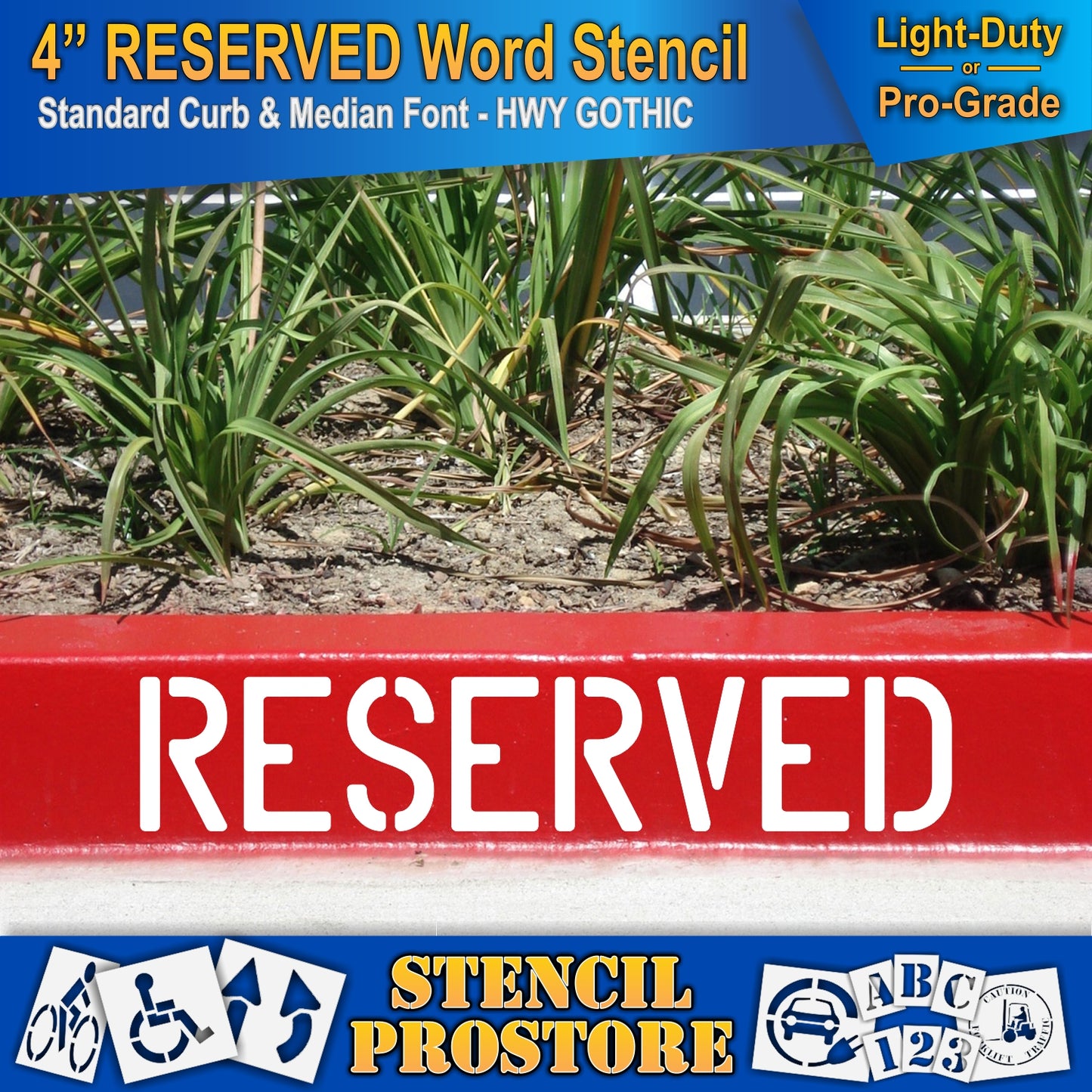 4 Inch RESERVED Wording Stencil – for Parking Lot and Area Labeling Stencil