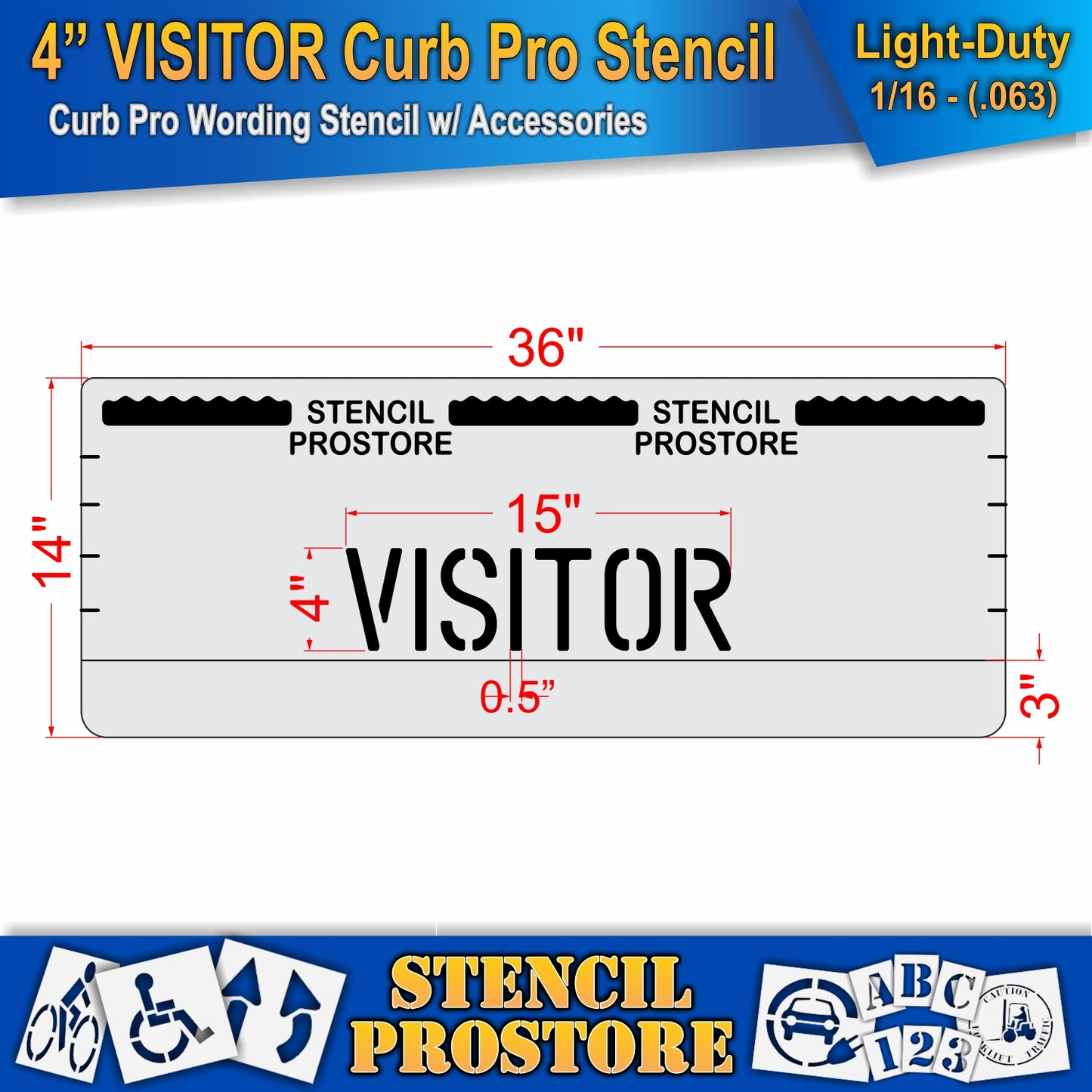 4 Inch VISITOR Wording Curb Pro Stencil – for Parking Lot and Area Labeling Stencil