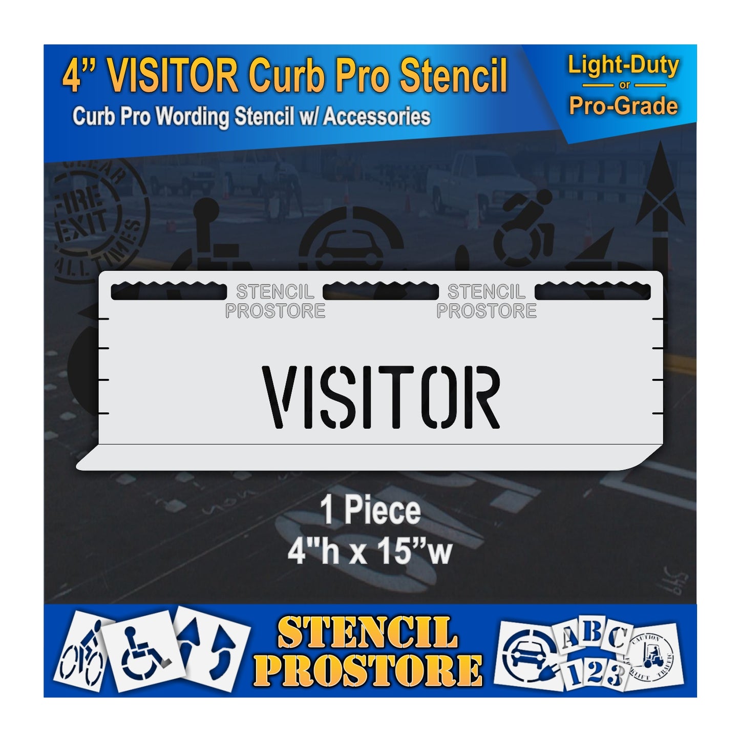 4 Inch VISITOR Wording Curb Pro Stencil – for Parking Lot and Area Labeling Stencil
