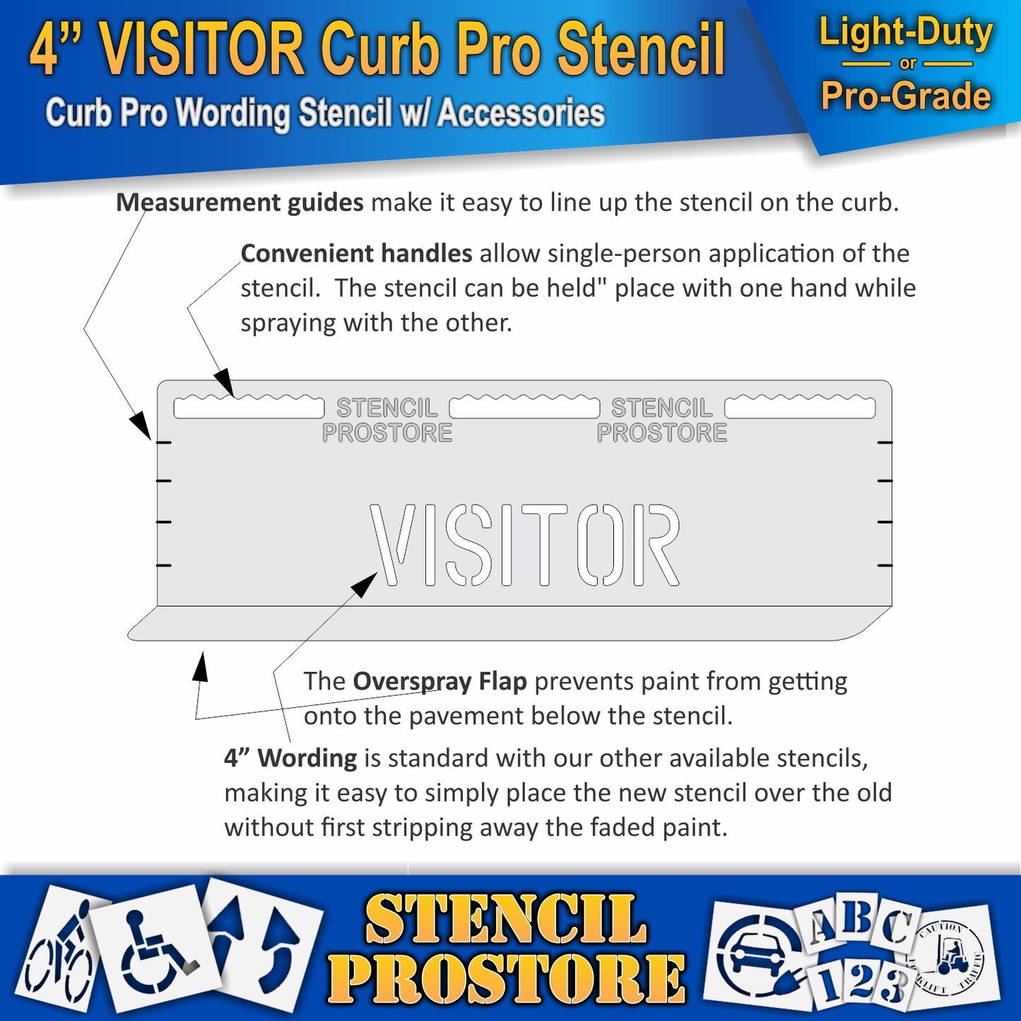 4 Inch VISITOR Wording Curb Pro Stencil – for Parking Lot and Area Labeling Stencil
