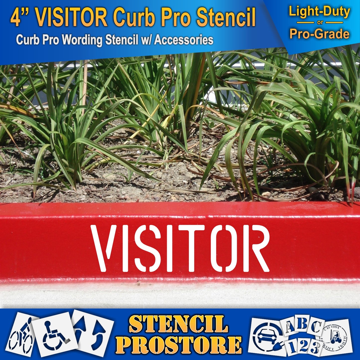 4 Inch VISITOR Wording Curb Pro Stencil – for Parking Lot and Area Labeling Stencil