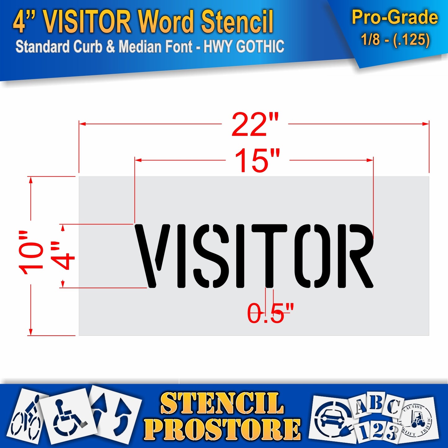 4 Inch VISITOR Wording Stencil – for Parking Lot and Area Labeling Stencil