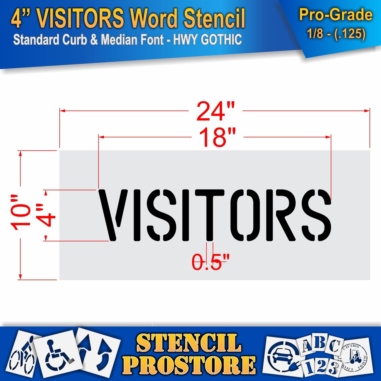 4 Inch VISITORS Wording Stencil – for Parking Lot and Area Labeling Stencil