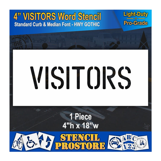 4-inch 'VISITORS' word stencil with packaging from Stencil Pro Store.