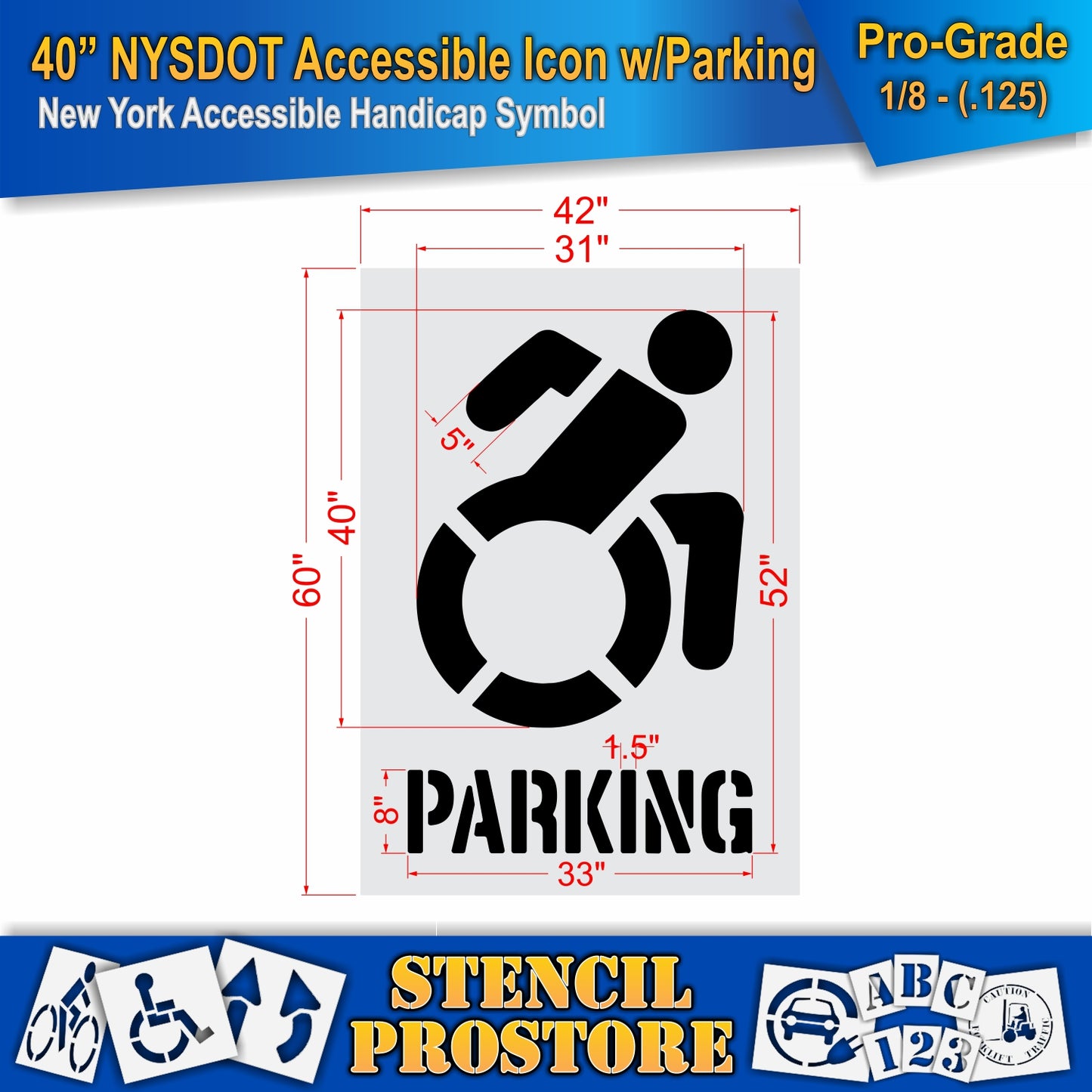 40 Inch NYSDOT Accessible Icon with PARKING Pavement Stencil – ADA-Compliant Stencil for Parking Lots
