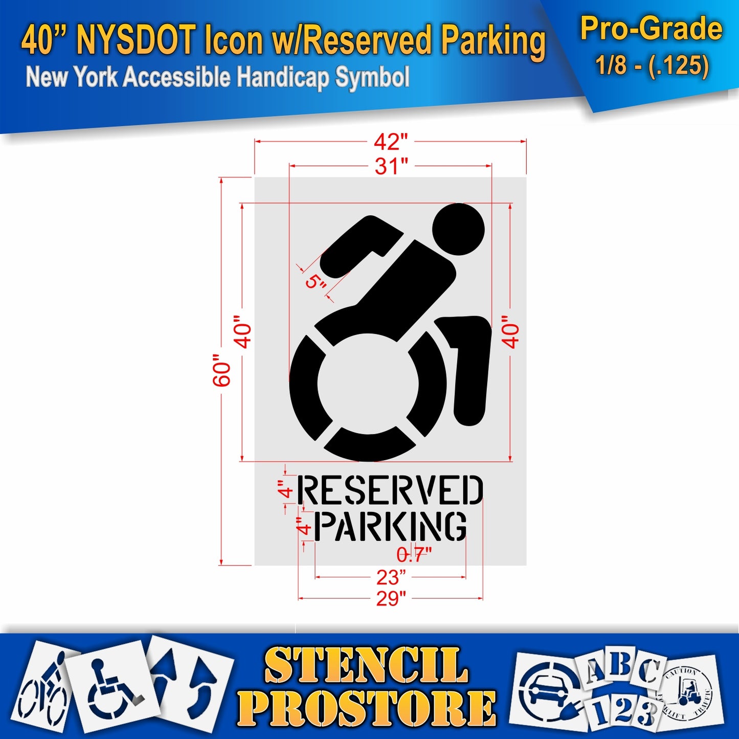 40 Inch NYSDOT Accessible Icon with RESERVED PARKING Pavement Stencil – ADA-Compliant Stencil for Parking Lots