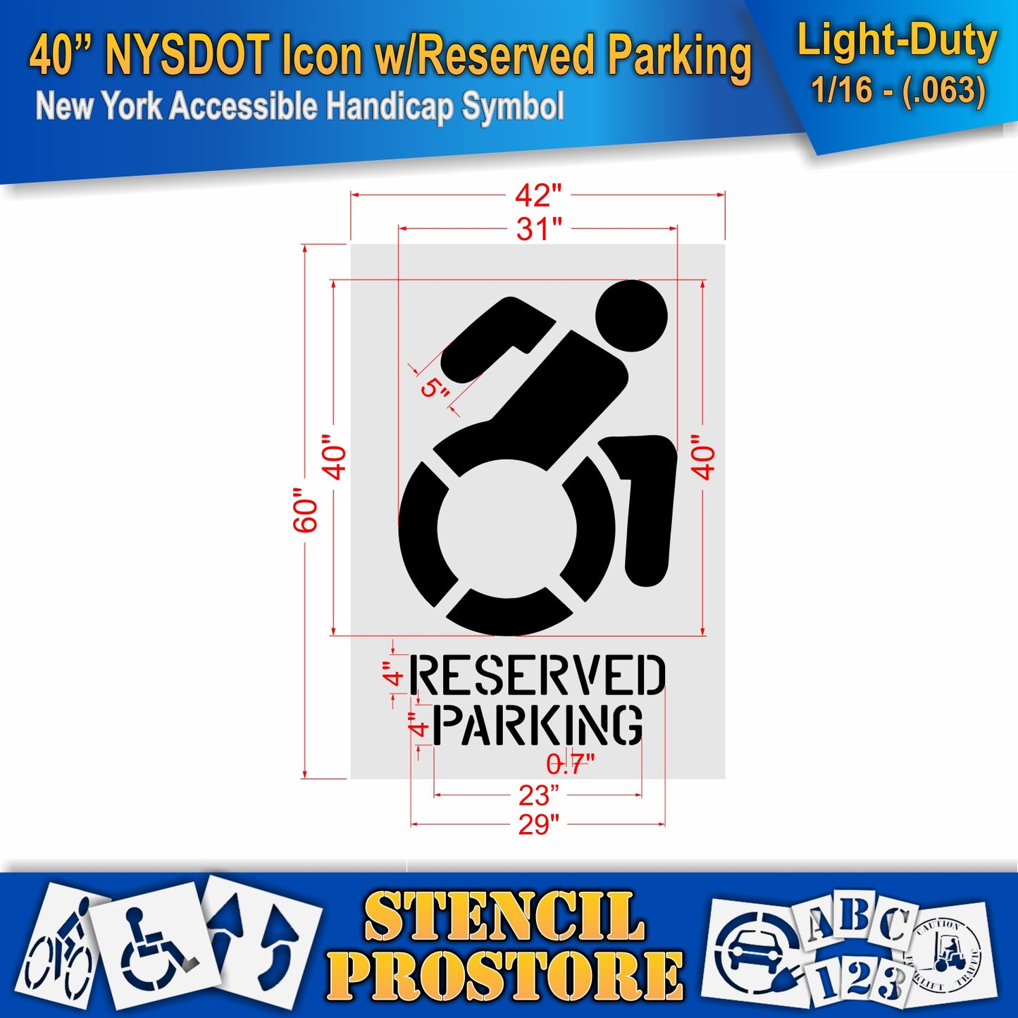 40 Inch NYSDOT Accessible Icon with RESERVED PARKING Pavement Stencil – ADA-Compliant Stencil for Parking Lots
