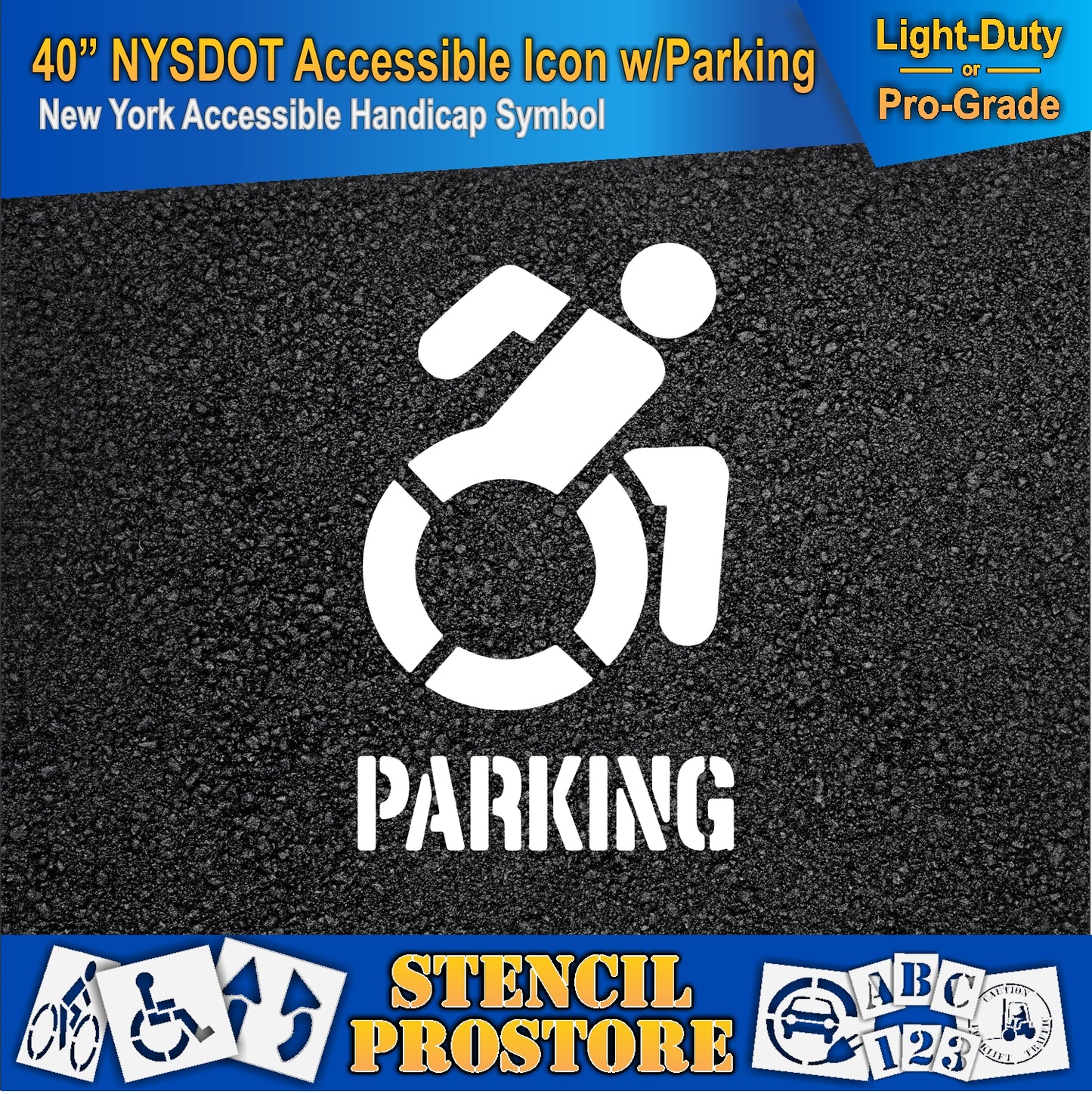 40 Inch NYSDOT Accessible Icon with PARKING Pavement Stencil – ADA-Compliant Stencil for Parking Lots