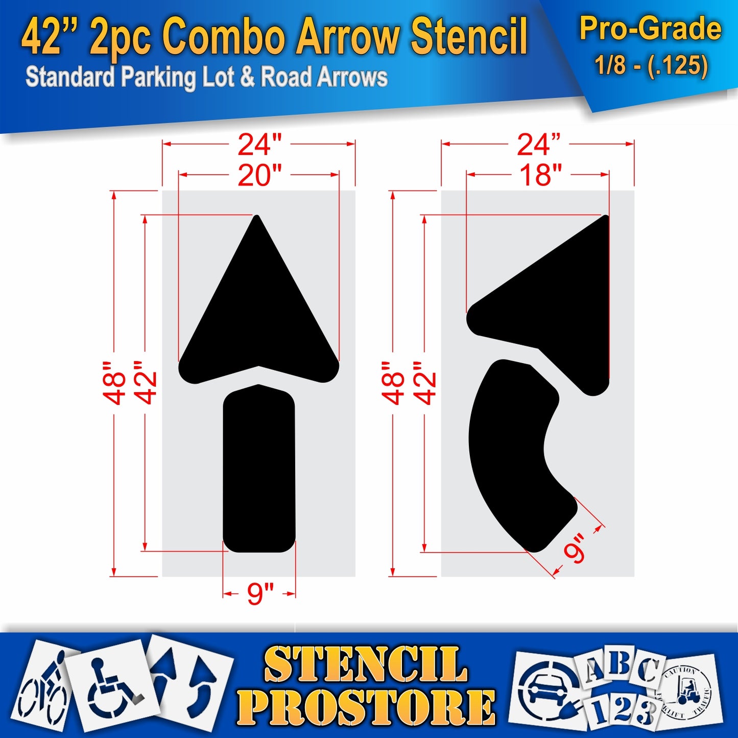 42 Inch 2pc Combo Arrow Stencil – Parking Lot and Highway Stencil