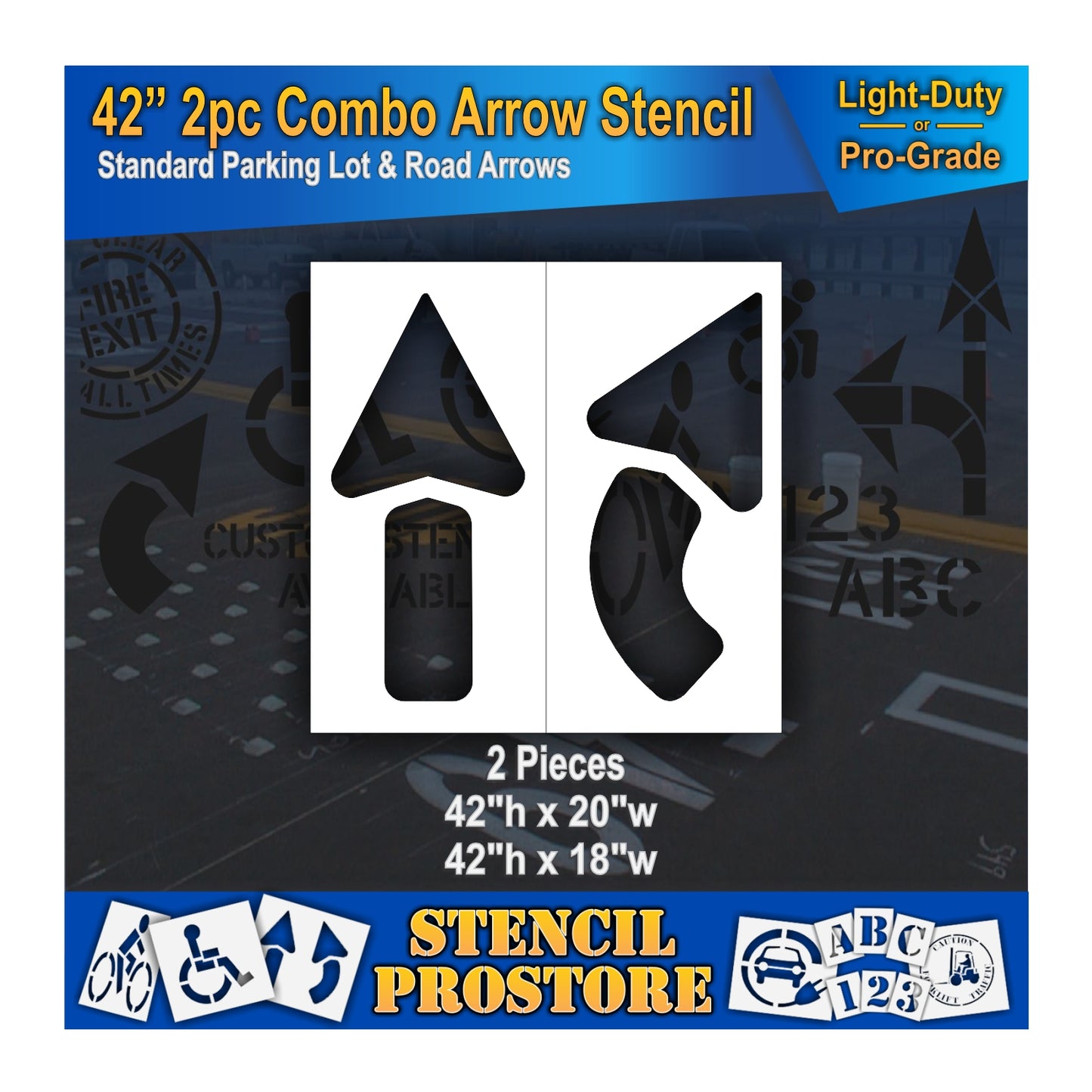42 Inch 2pc Combo Arrow Stencil – Parking Lot and Highway Stencil