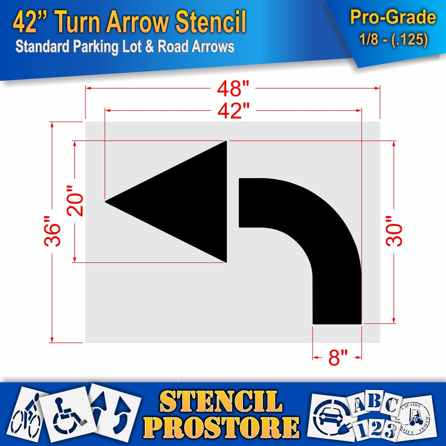 42 Inch Turn Arrow Stencil – Parking Lot and Highway Stencil
