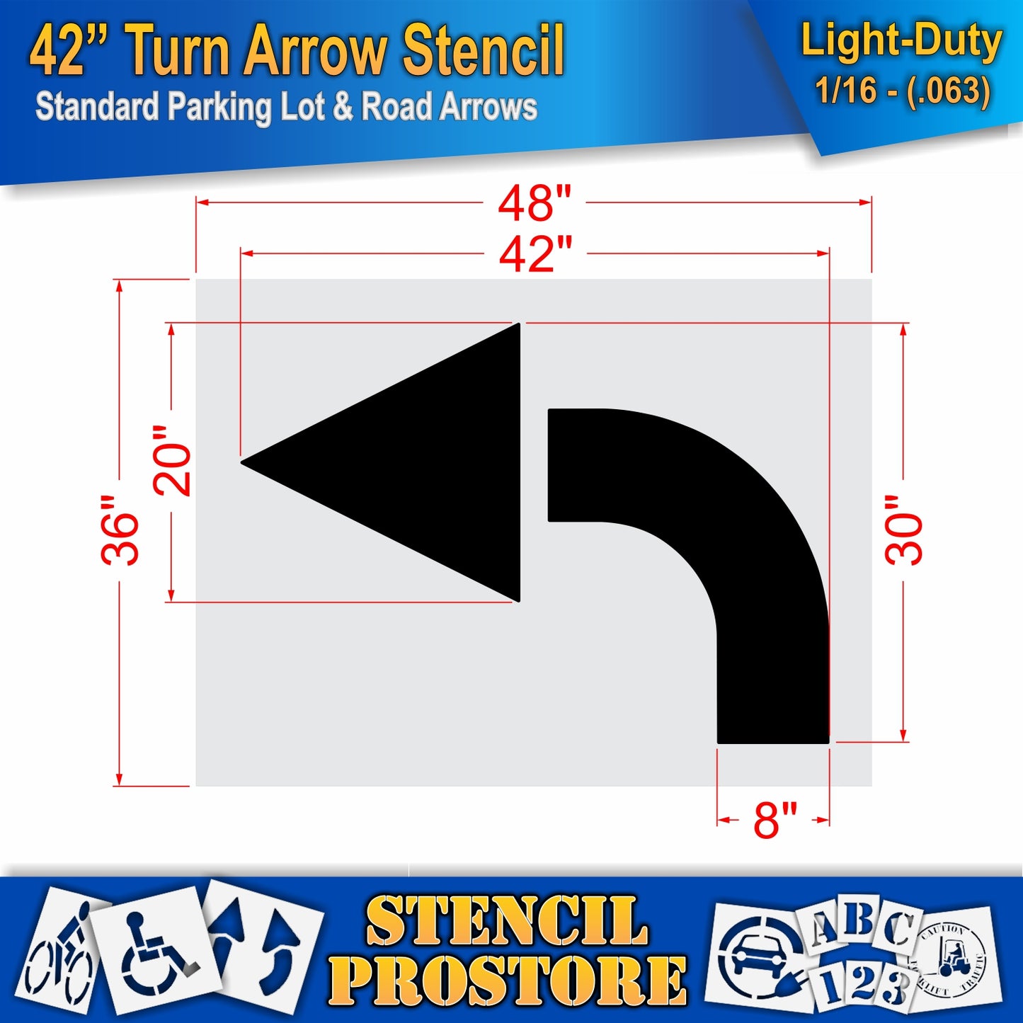 42 Inch Turn Arrow Stencil – Parking Lot and Highway Stencil