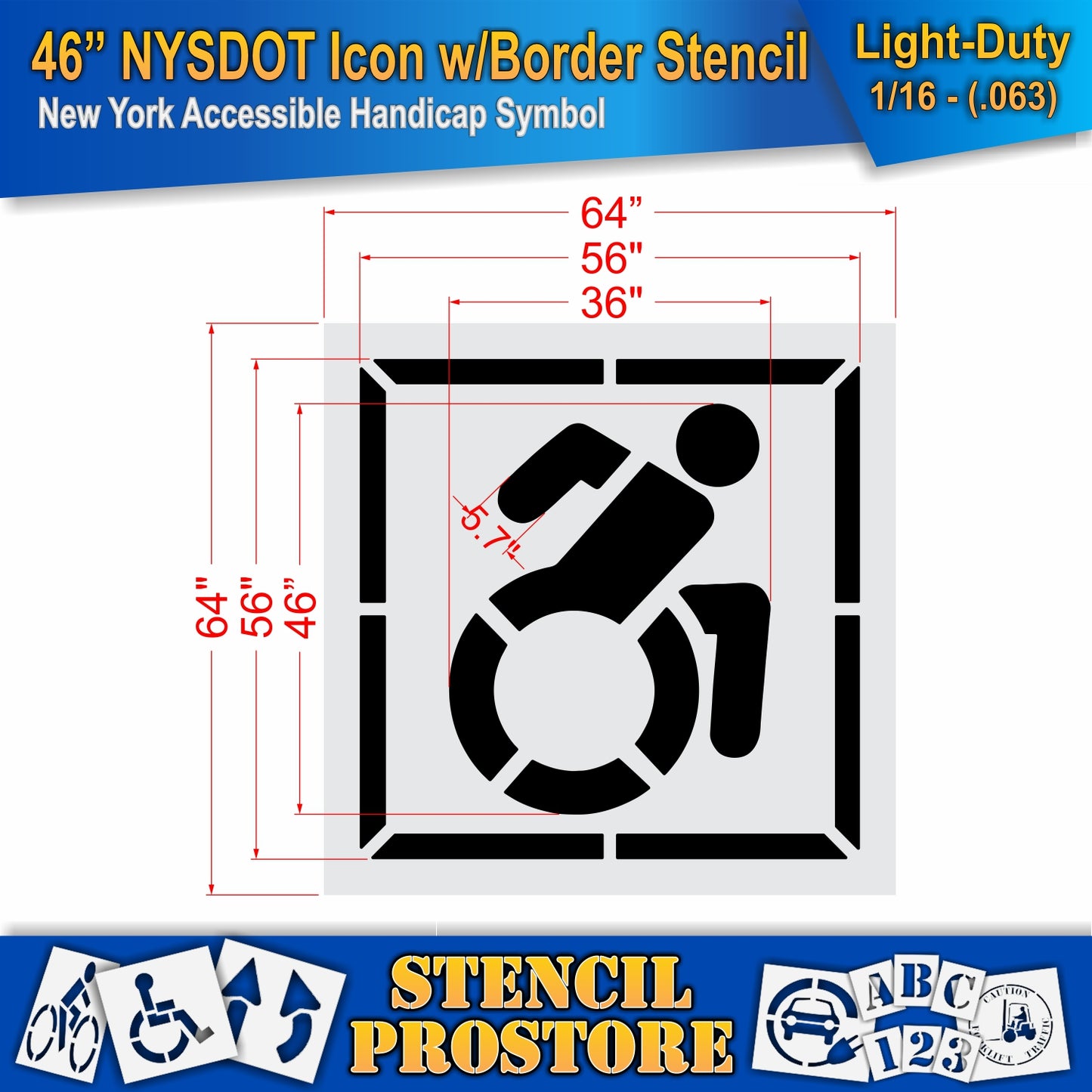 46 Inch NYSDOT Accessible Icon with Border Pavement Stencil – ADA-Compliant Stencil for Parking Lots