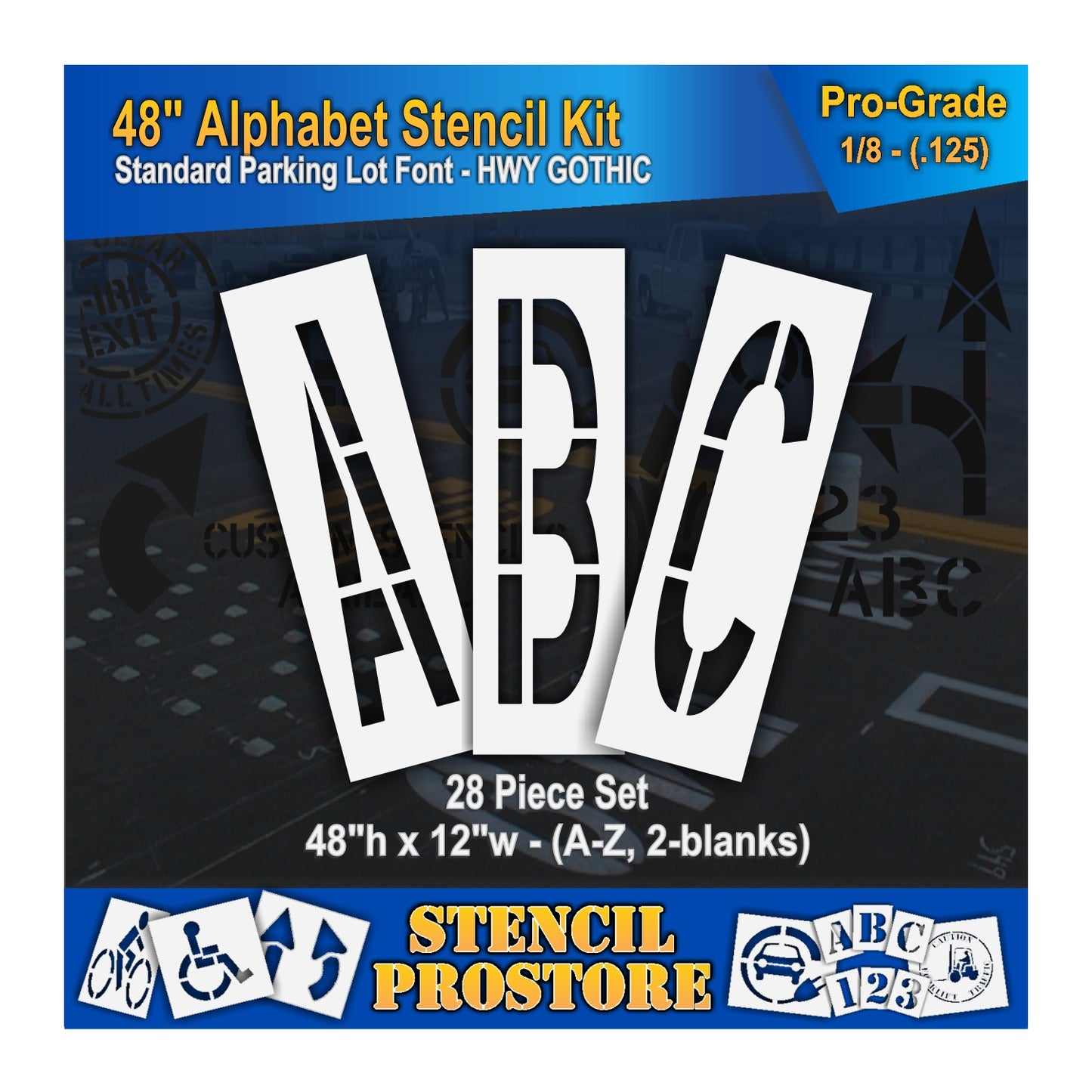 graphic image of 48" letters ABC stencils. .125 material thickness