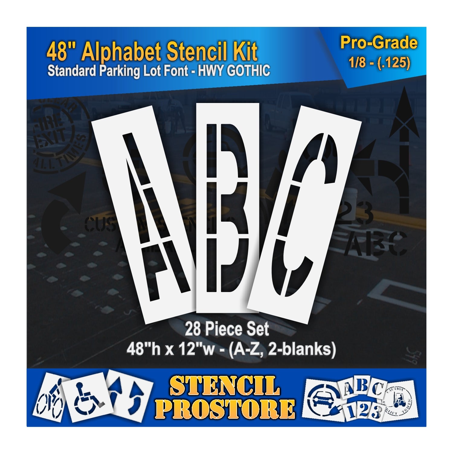 graphic image of 48" letters ABC stencils. .125 material thickness