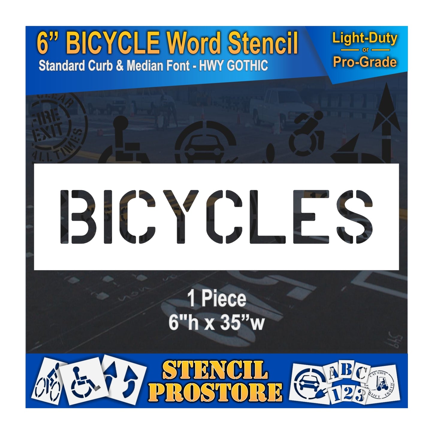 6 Inch BICYCLES Wording Stencil – for Parking Lot and Area Labeling Stencil