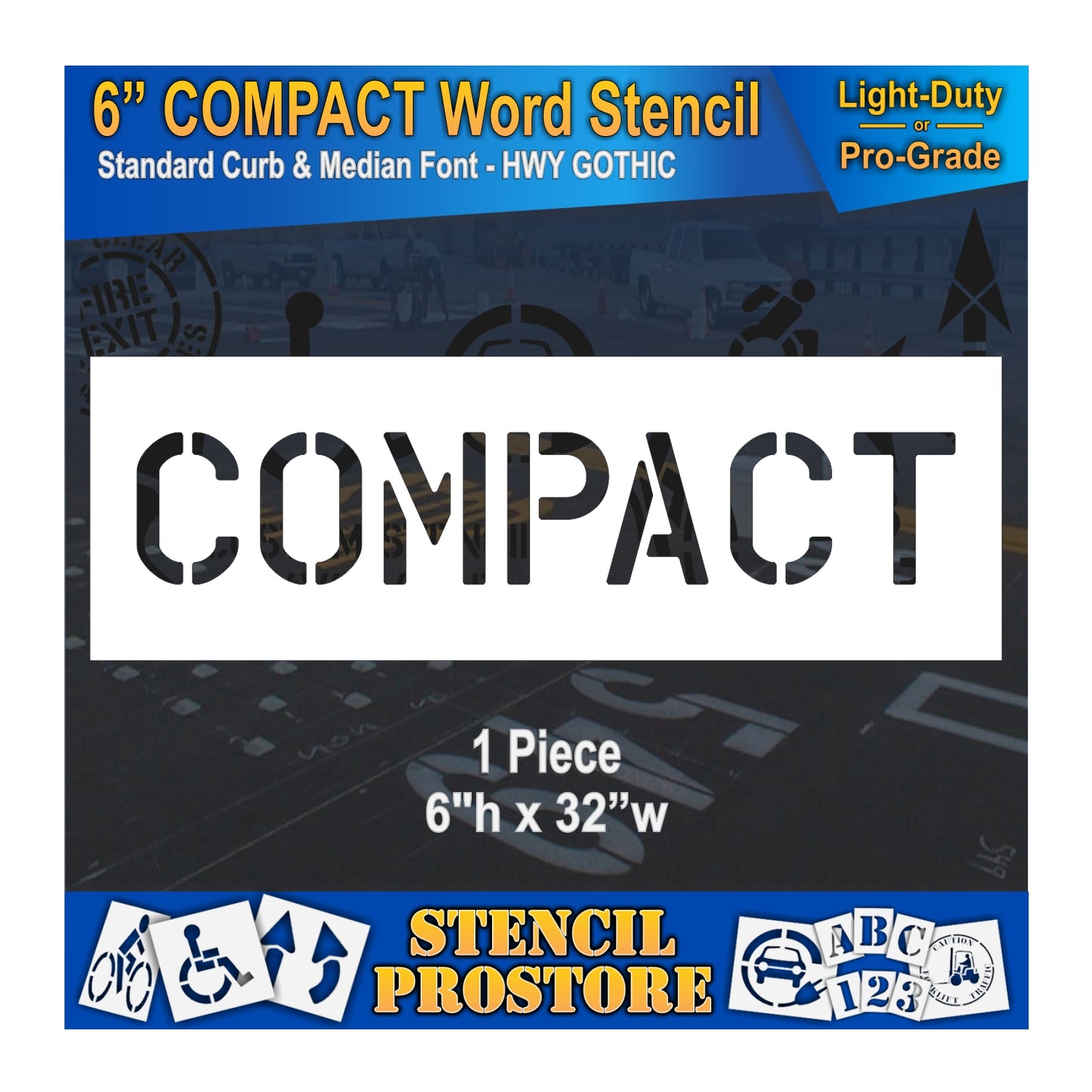 6 Inch COMPACT Wording Stencil – for Parking Lot and Area Labeling Stencil