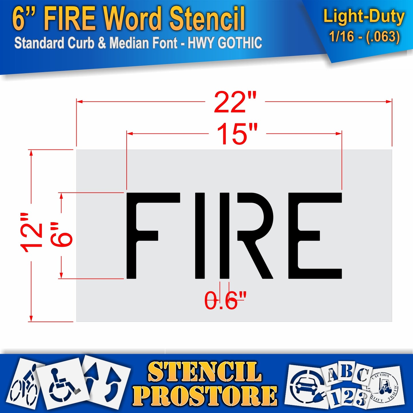 6 Inch FIRE Wording Stencil – for Parking Lot and Area Labeling Stencil