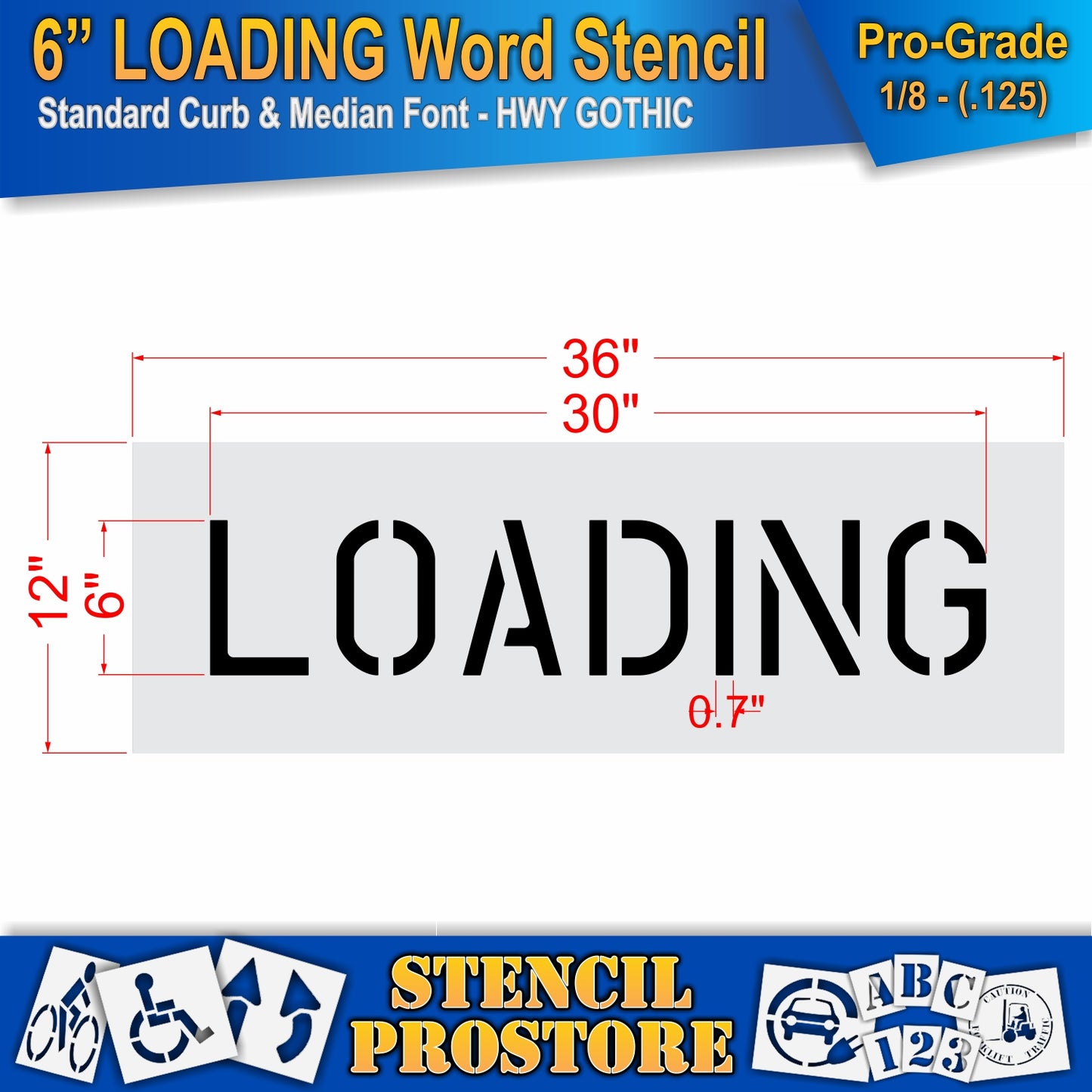 6 Inch LOADING Wording Stencil – for Parking Lot and Area Labeling Stencil