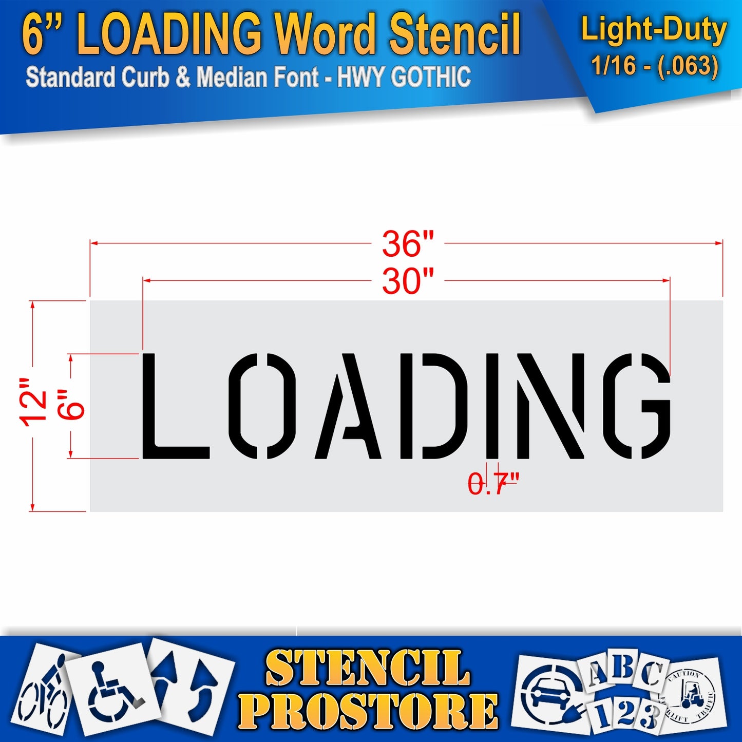 6 Inch LOADING Wording Stencil – for Parking Lot and Area Labeling Stencil