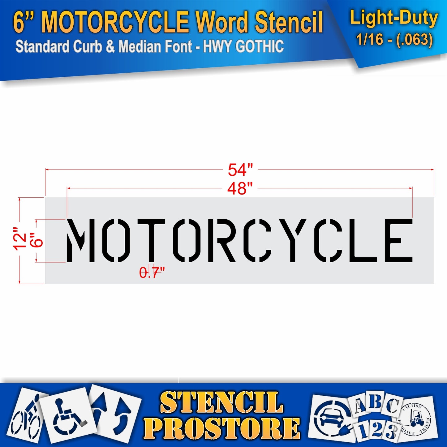 6 Inch MOTORCYCLE Wording Stencil – for Parking Lot and Area Labeling Stencil