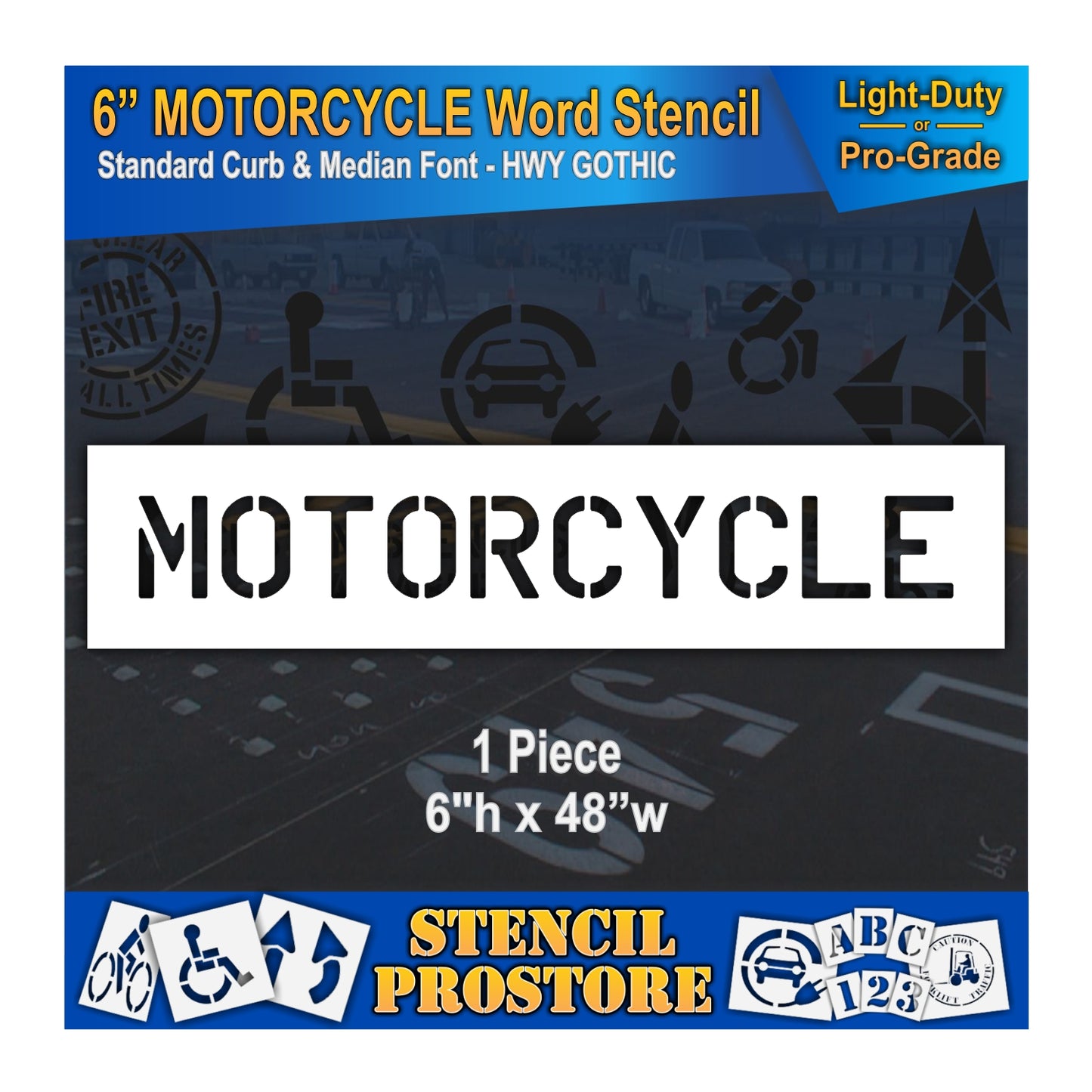 6 Inch MOTORCYCLE Wording Stencil – for Parking Lot and Area Labeling Stencil