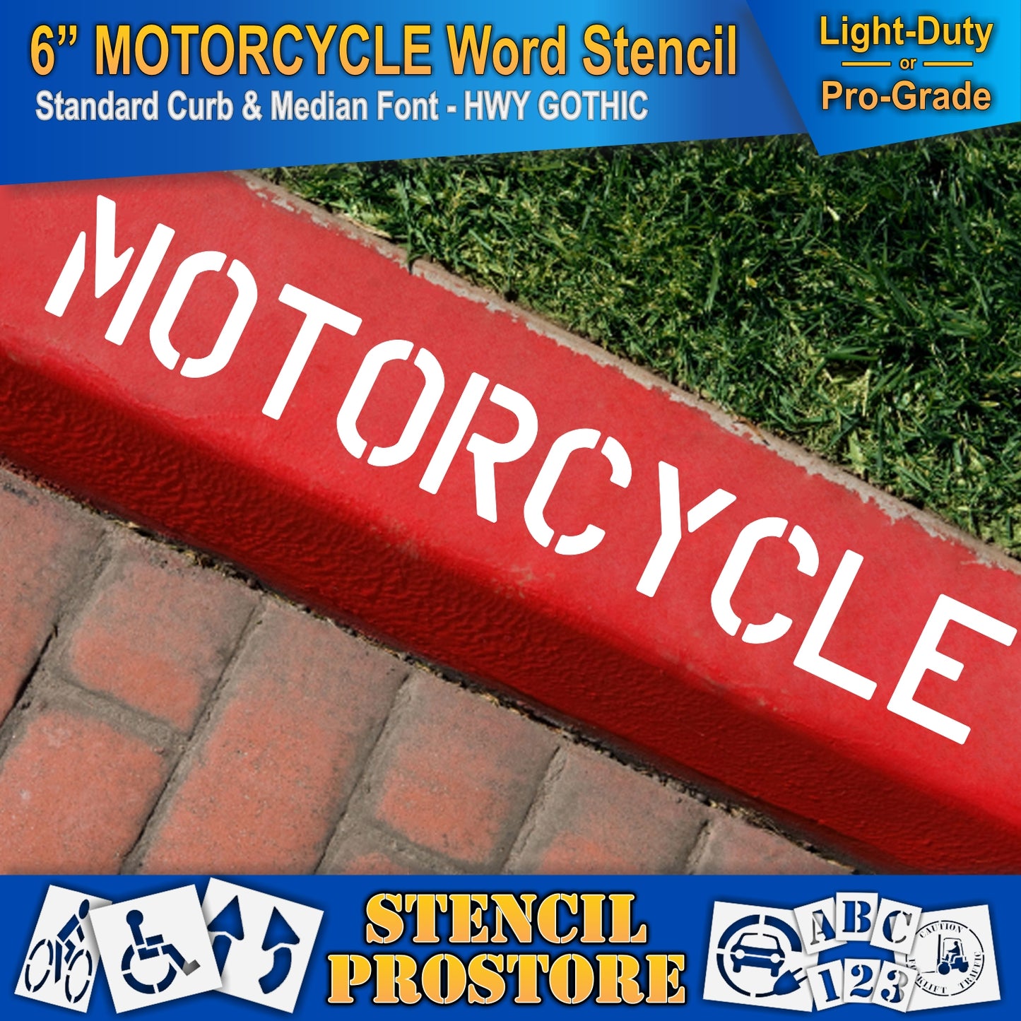 6 Inch MOTORCYCLE Wording Stencil – for Parking Lot and Area Labeling Stencil