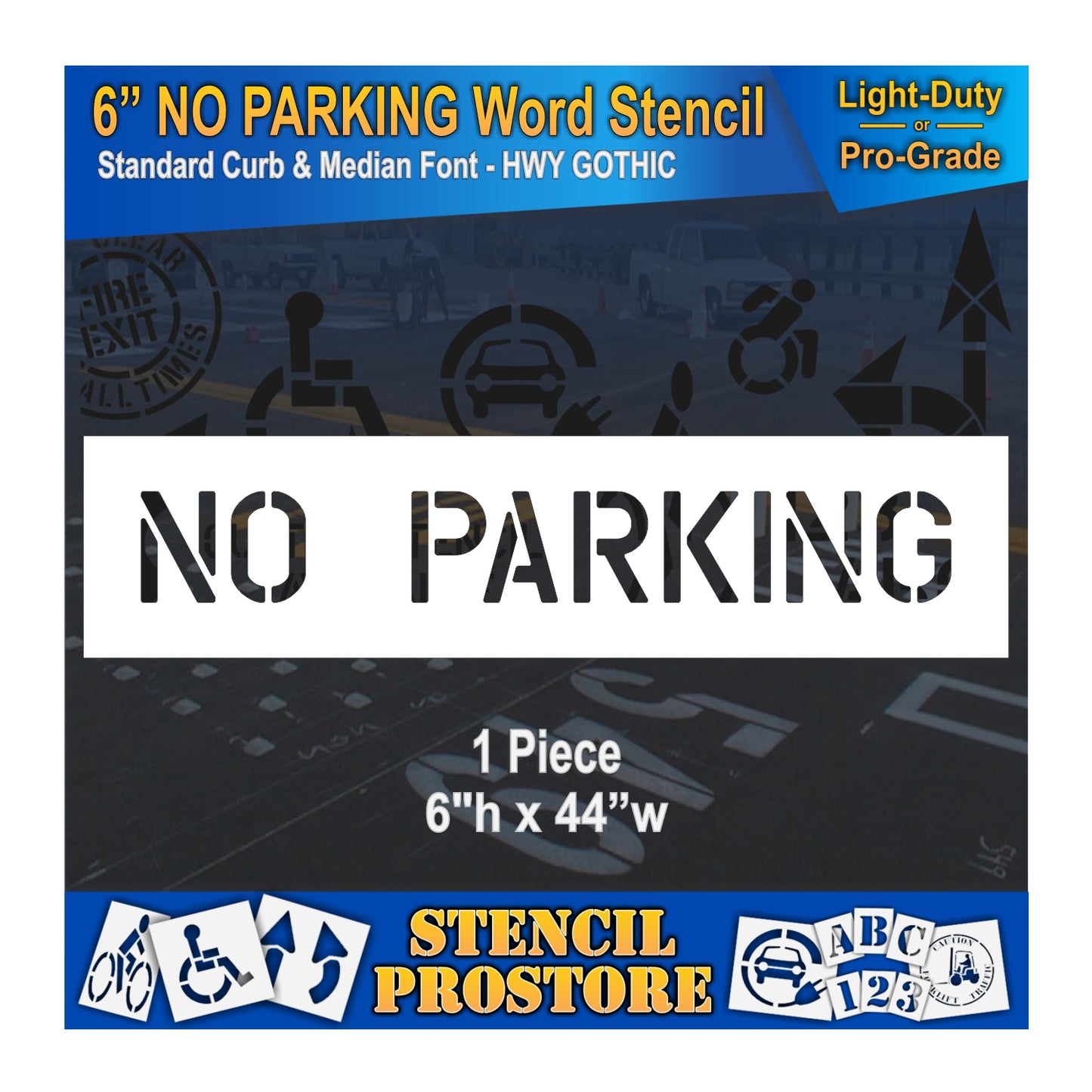 6 Inch NO PARKING Wording Stencil – for Parking Lot and Area Labeling Stencil