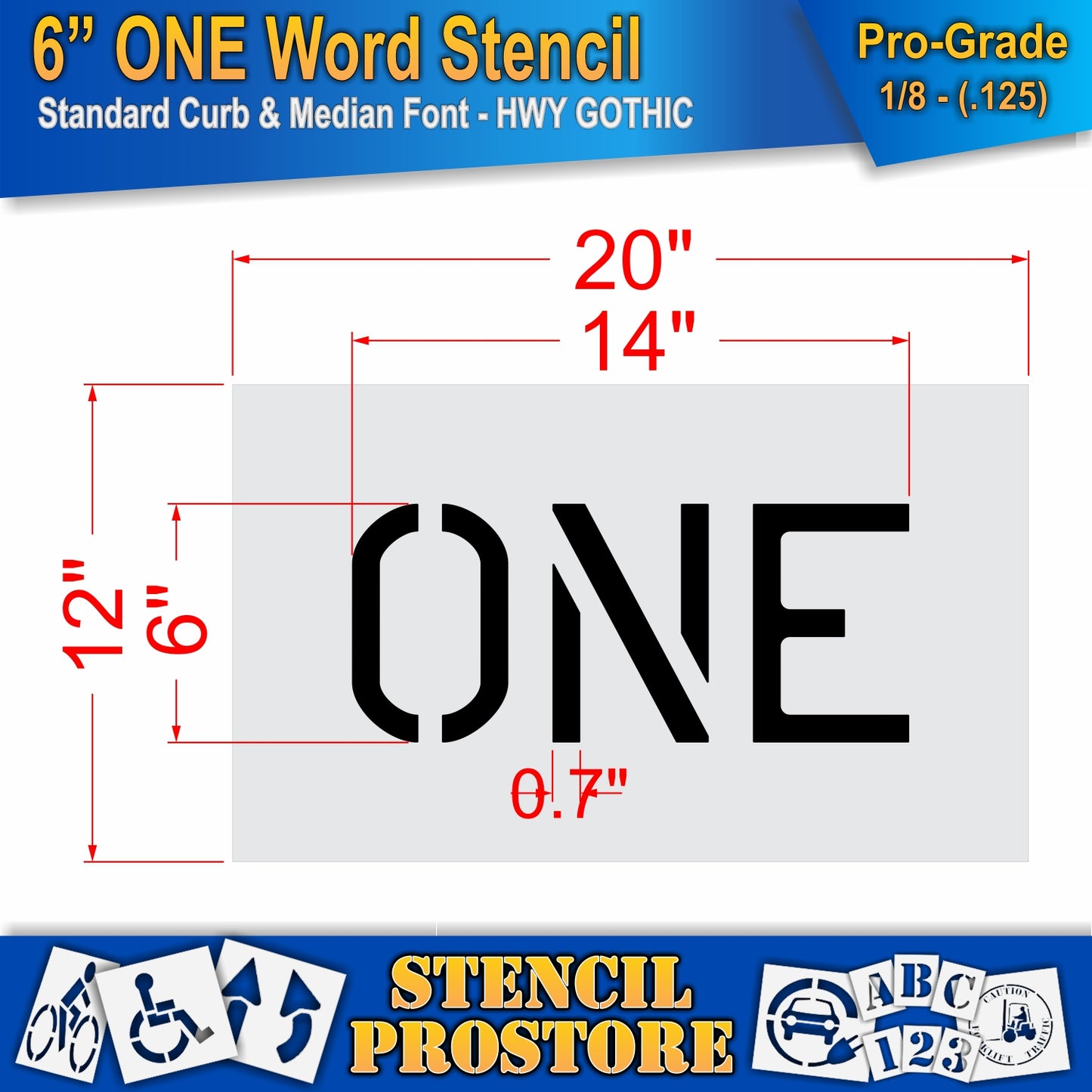 6 Inch ONE Wording Stencil – for Parking Lot and Area Labeling Stencil