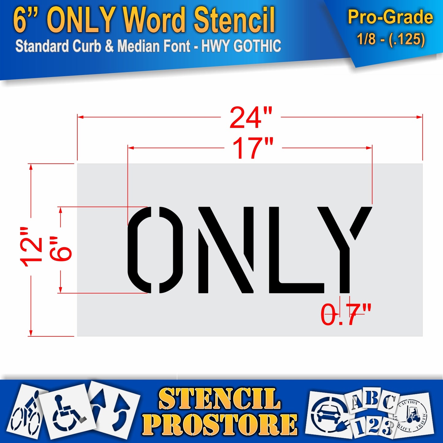 6 Inch ONLY Wording Stencil – for Parking Lot and Area Labeling Stencil