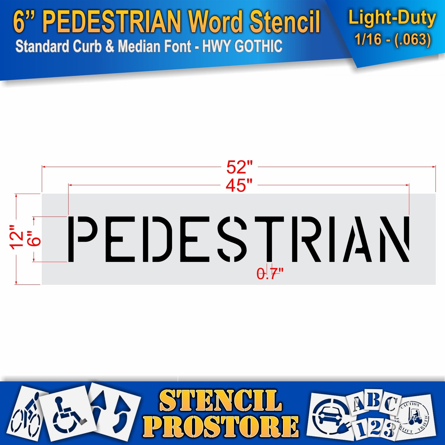 6 Inch PEDESTRIAN Wording Stencil – for Parking Lot and Area Labeling Stencil