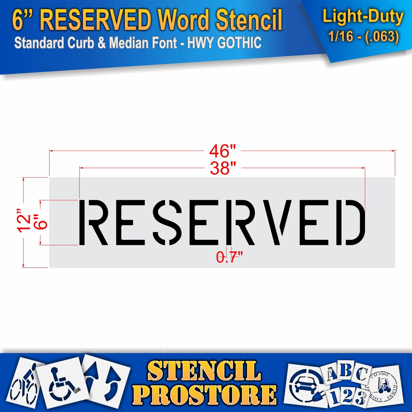 6 Inch RESERVED Wording Stencil – for Parking Lot and Area Labeling Stencil