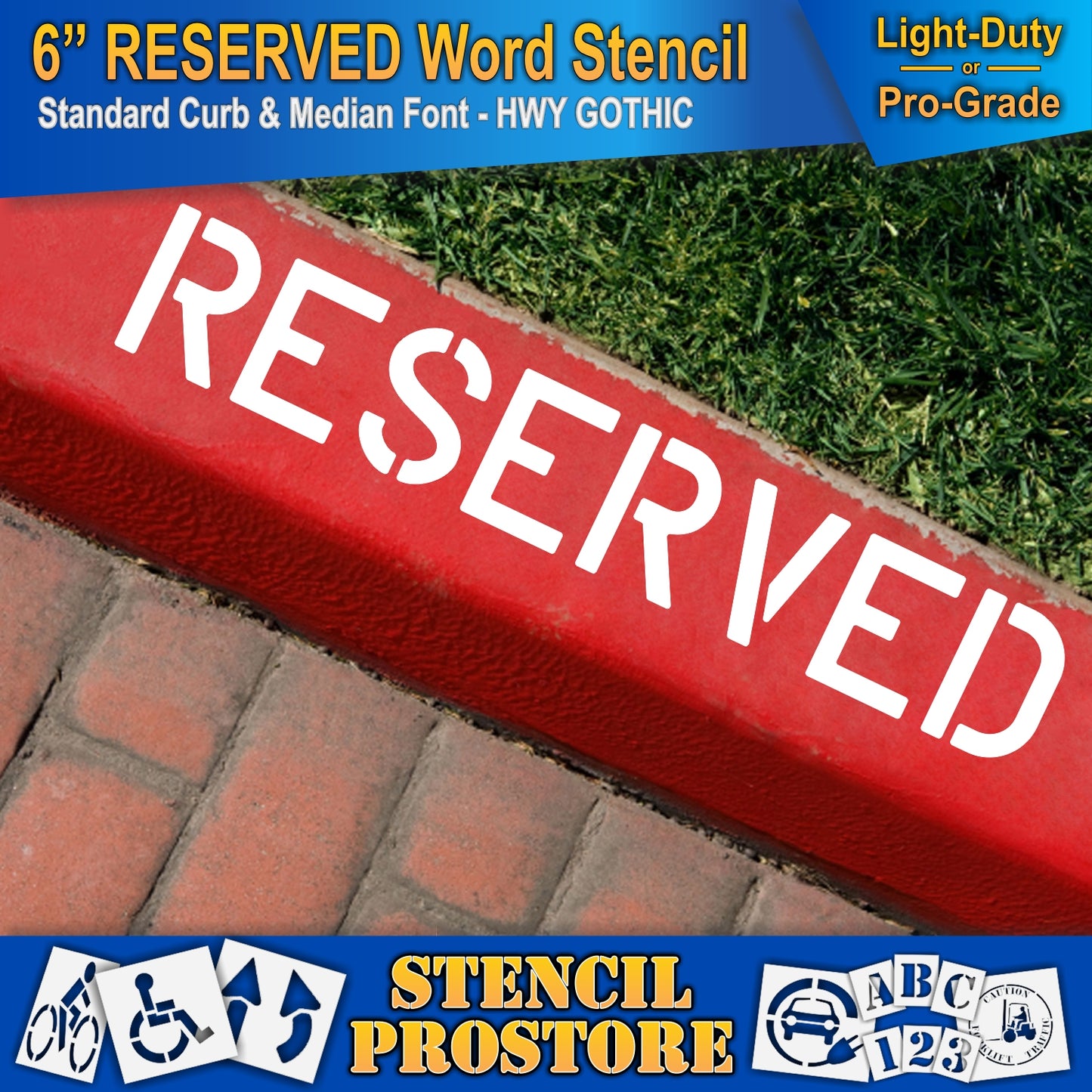 6 Inch RESERVED Wording Stencil – for Parking Lot and Area Labeling Stencil