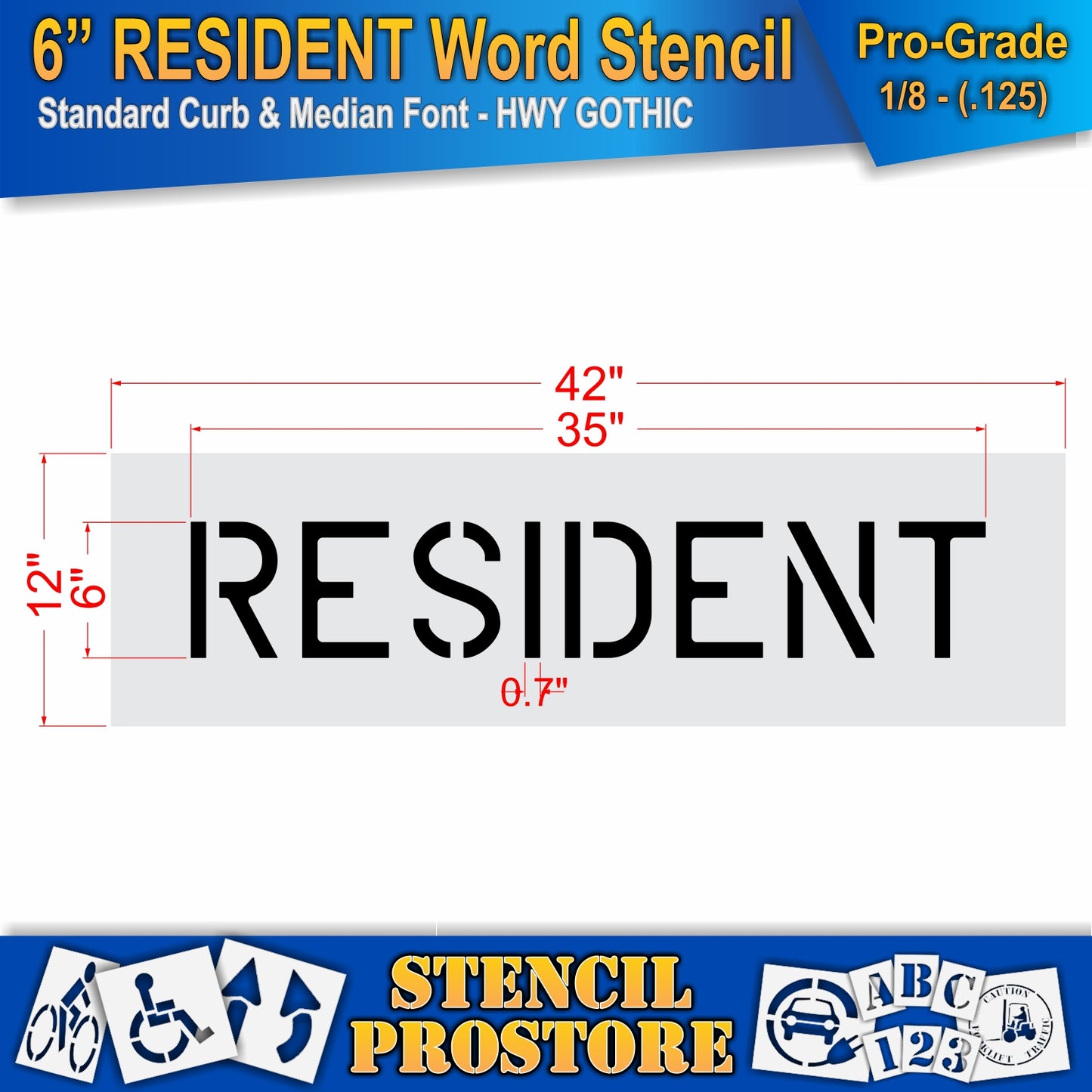 6 Inch RESIDENT Wording Stencil – for Parking Lot and Area Labeling Stencil