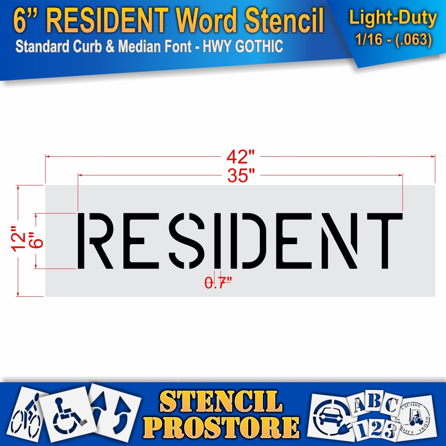 6 Inch RESIDENT Wording Stencil – for Parking Lot and Area Labeling Stencil