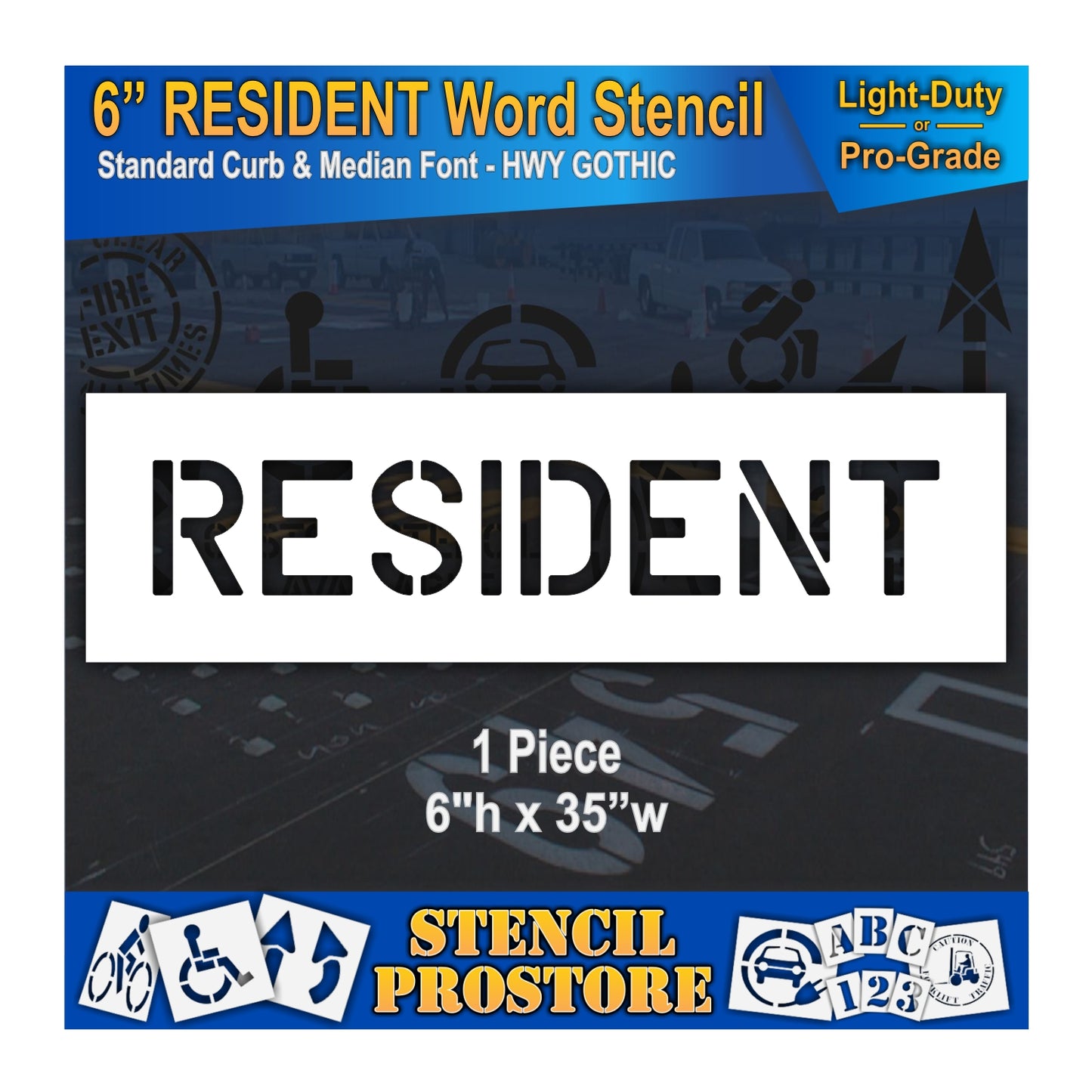 6 Inch RESIDENT Wording Stencil – for Parking Lot and Area Labeling Stencil