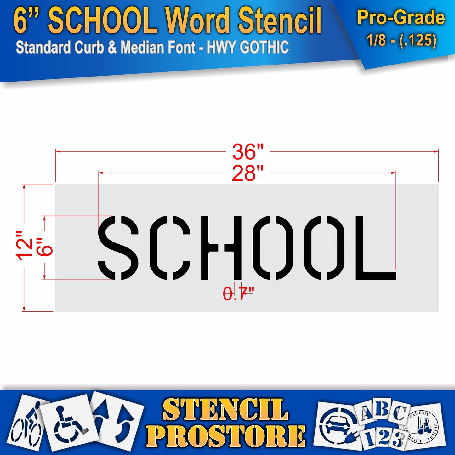 6 Inch SCHOOL Wording Stencil – for Parking Lot and Area Labeling Stencil