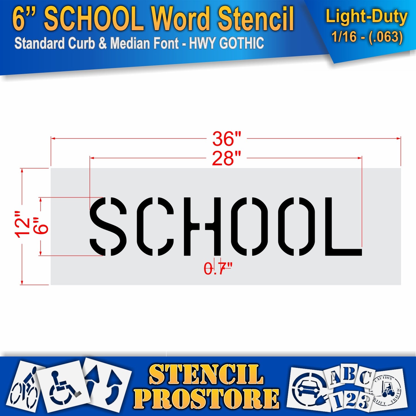 6 Inch SCHOOL Wording Stencil – for Parking Lot and Area Labeling Stencil