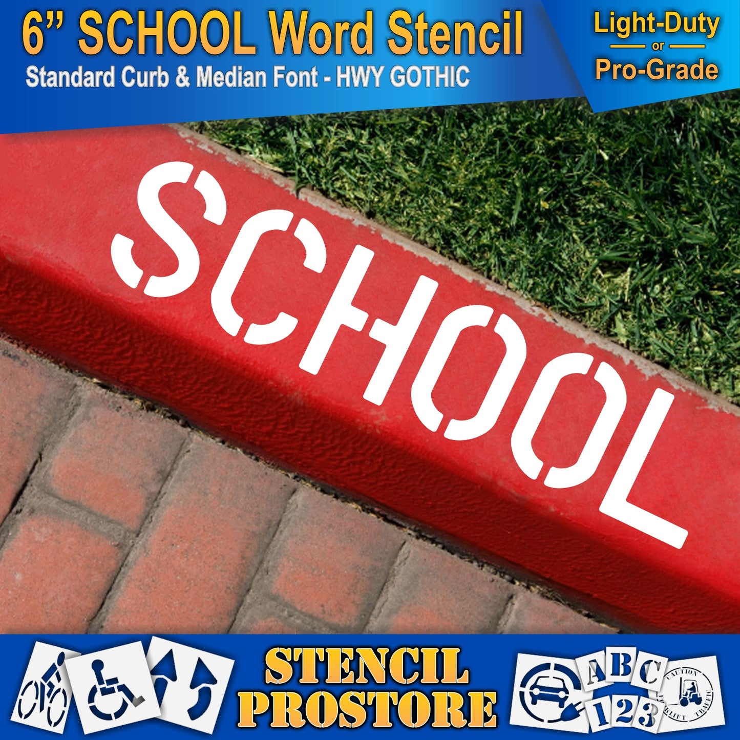 6 Inch SCHOOL Wording Stencil – for Parking Lot and Area Labeling Stencil