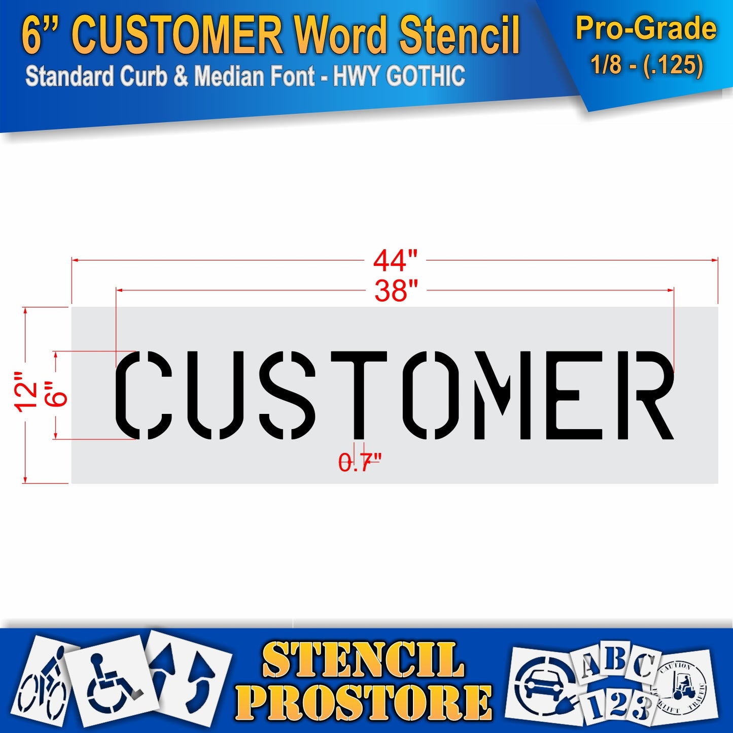 6 Inch CUSTOMER Wording Stencil – for Parking Lot and Area Labeling Stencil