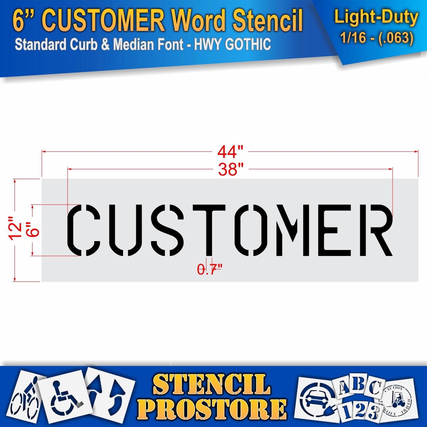 6 Inch CUSTOMER Wording Stencil – for Parking Lot and Area Labeling Stencil