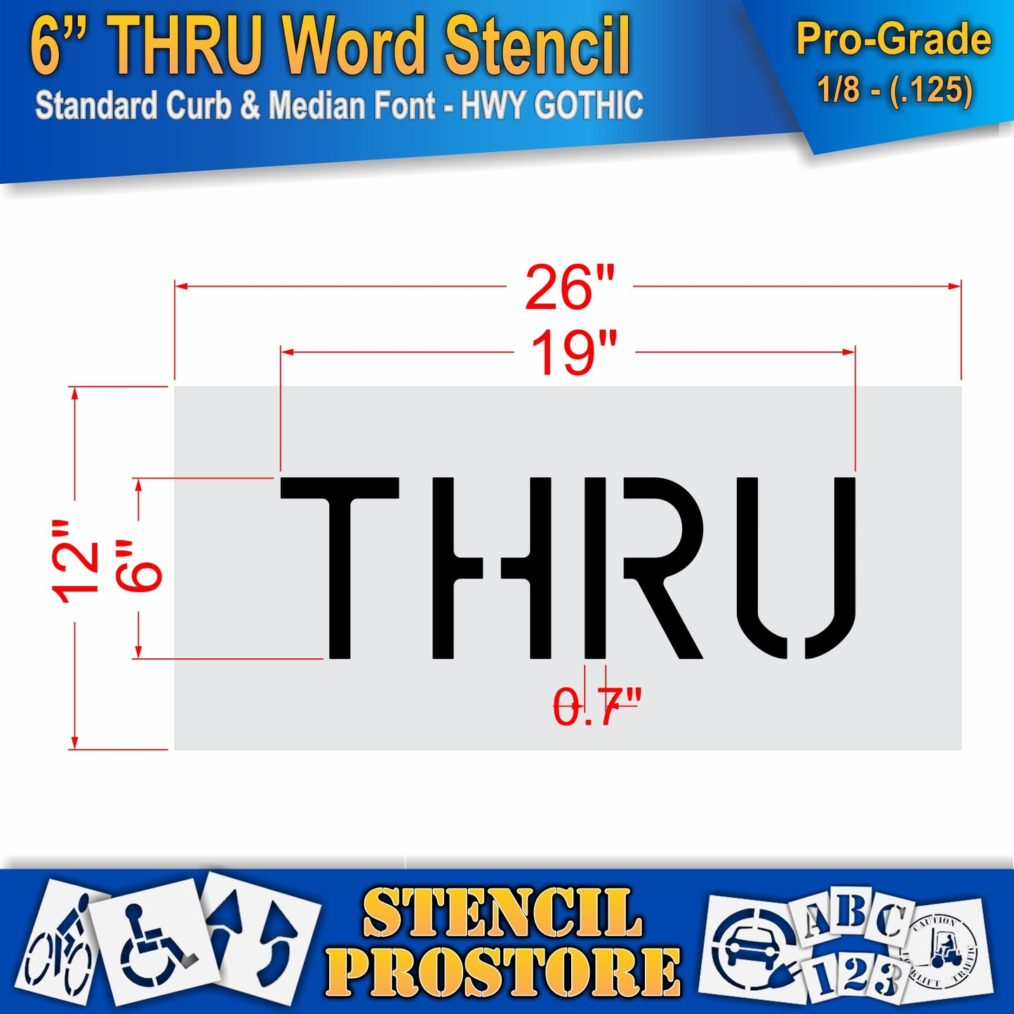 6 Inch THRU Wording Stencil – for Parking Lot and Area Labeling Stencil